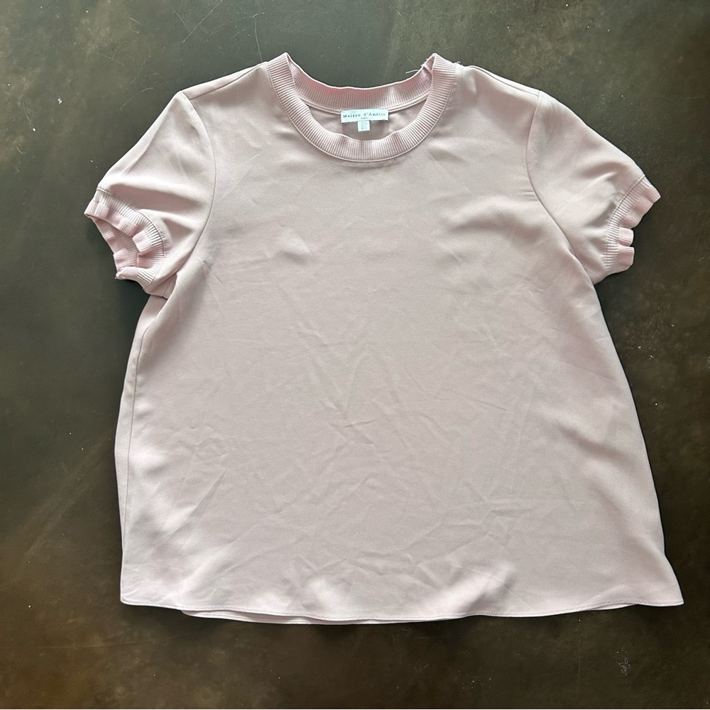 Anthropologie brand- Maison d’Amelie pink top- ruffle trim sleeves- size small